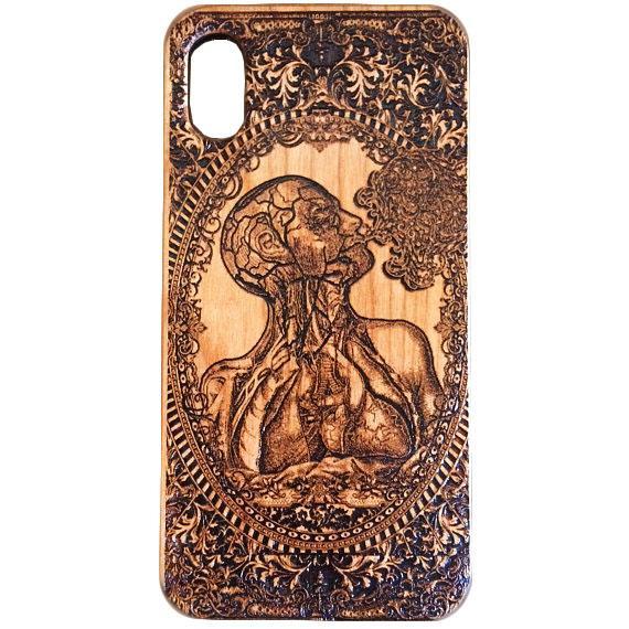 IPhone X Case Human Anatomy Art wooden engraving