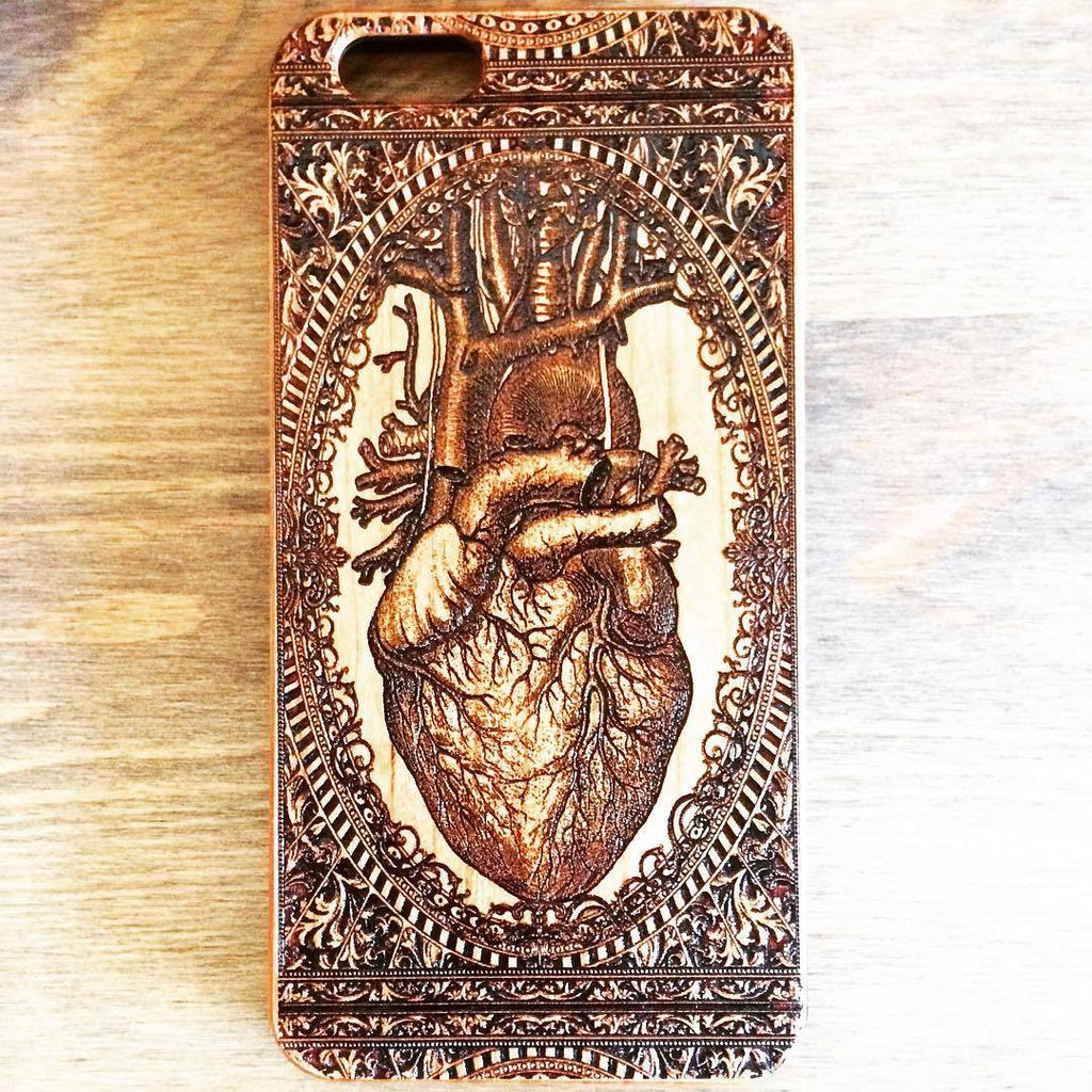 Iphone 8 heart wood laser engraved case 2018 2019