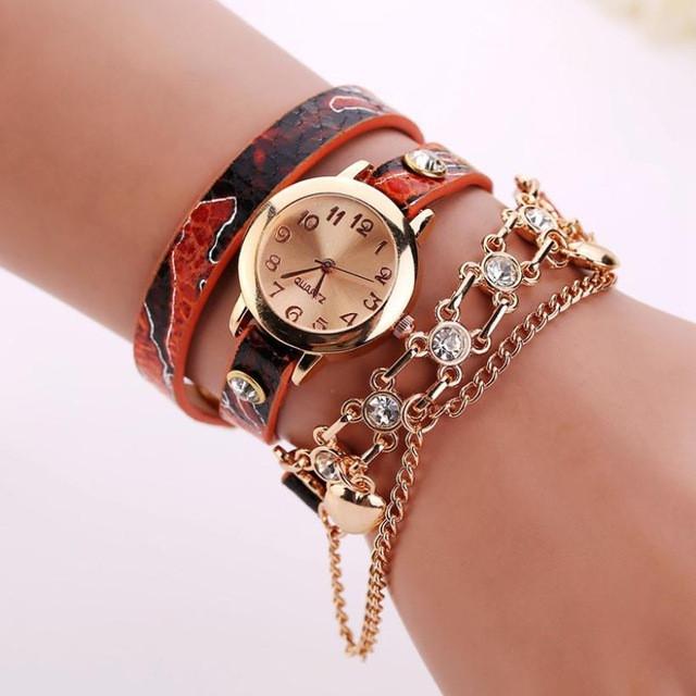 Woman Leather Rhinestone Rivet Watch