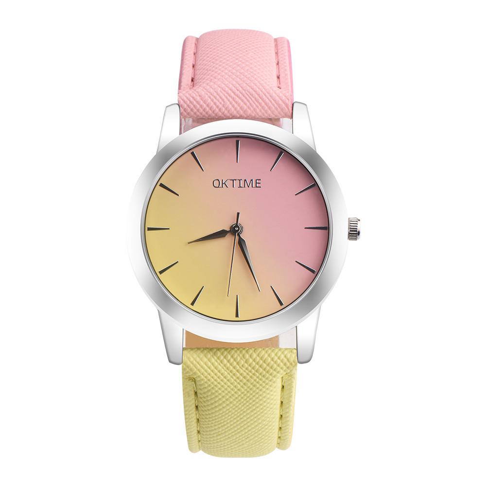 Retro Rainbow Design Leather Band Analog Alloy Quartz Wrist Watch