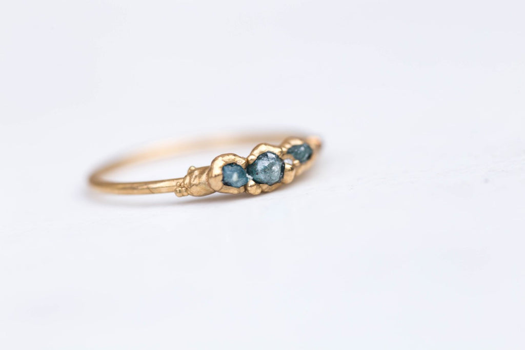 Triple Raw Blue Diamond Gold Ring